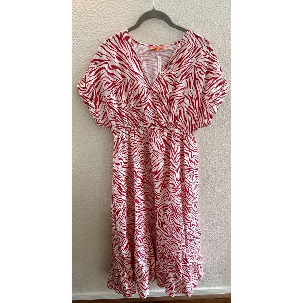 Villagalo 100% Linen Zebra Red Maxi Dress Lined Spanish EU40 (US6)‎ NWOT $248 - Picture 2 of 12